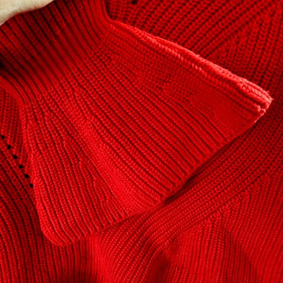Loft Red Mock Neck Bell Sleeves Knit Pullover Sweater Size Medium - Picture 7 of 7